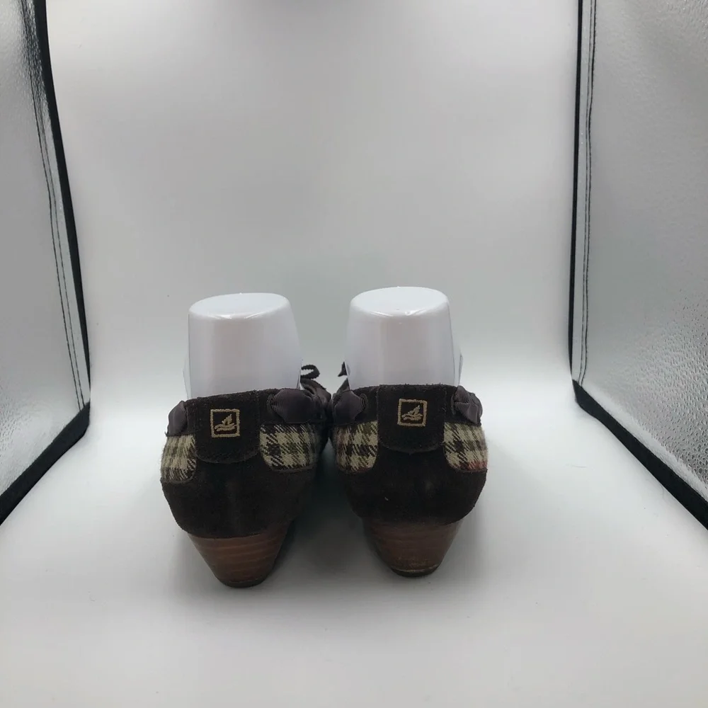 Sperry Brown Wedge Tweed Shoes Sz 8.5